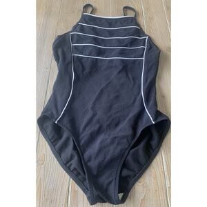 Vintage Mainstream Women’s Swimsuit One Piece Swim 12 14 Medium Black White 90’s